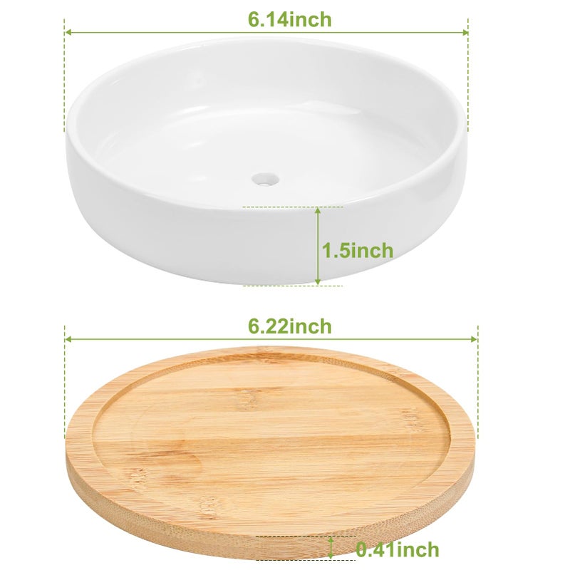 ZOUTOG Succulent Pots,6 Inch Succulent Planters with Drainage and Tray,White Ceramic Planters for Indoor Plants,Round Shallow Flower Plant Pots,Pack of 2 - Image 3